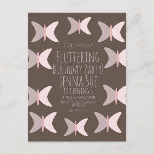 Bohemian Butterfly Pastel Pink Birthday Uitnodigin Briefkaart