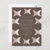 Bohemian Butterfly Pastel Pink Birthday Uitnodigin Briefkaart (Voorkant / Achterkant)