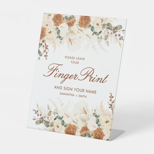 Bohemian Calla Lilies Fingerprint Guest Reclamebord Met Voetstuk (Voorkant)