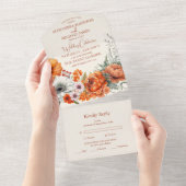 Bohemian Chic Bloemen Terracotta Bruiloft All In One Uitnodiging (Afscheurbaar)