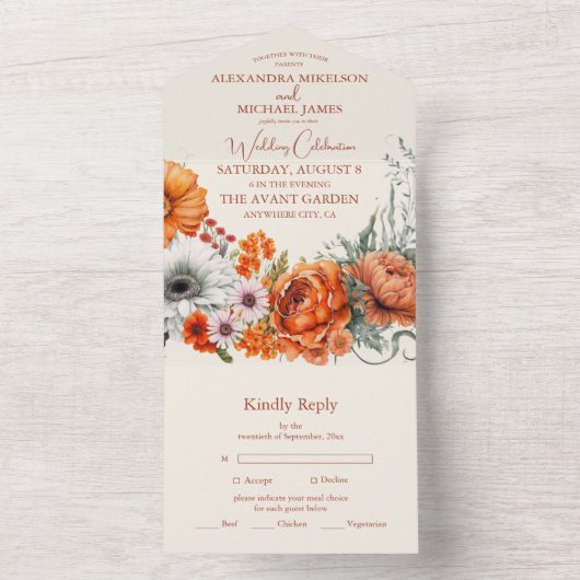 Bohemian Chic Bloemen Terracotta Bruiloft All In One Uitnodiging (Binnen)