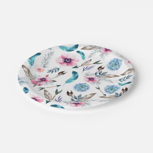 Bohemian Chic Floral Boho Girl Papieren Bordje (Gekanteld)