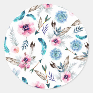 Bohemian Chic Floral Boho Meisjes Verjaardagsfeest Ronde Sticker