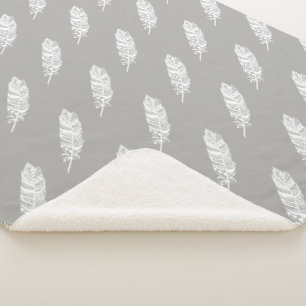 Bohemian Chic White Tribal Feathers & Gray Sherpa Deken