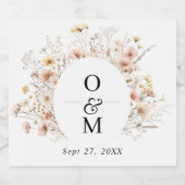 Bohemian Chic Wildflower Monogram Bruiloft Sparkling Wijnetiket (Enkel label)