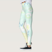 Bohemian Chintz Illustratie Aqua Lemon Blauwgroen Leggings (Links)
