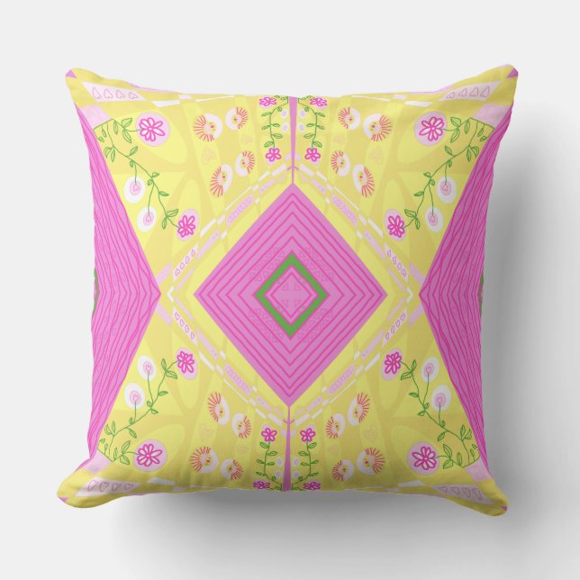 Bohemian Chintz illustratie geel roze groen Kussen (Voorkant)