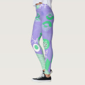 Bohemian Chintz Illustratie Lavendel Groen Wit Leggings (Links)