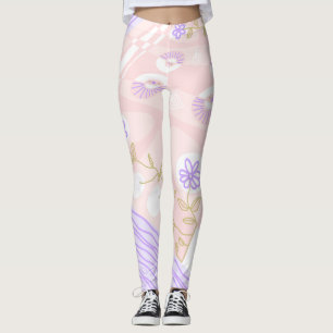 Bohemian Chintz Illustratie Pastel Roze Lavendel Leggings