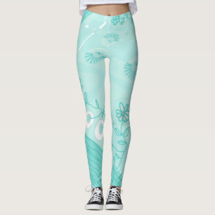 Bohemian Chintz Illustratie Pastel Turquoise Leggings