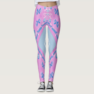 Bohemian Chintz Illustratie Roze Blauw Wit 1 Leggings
