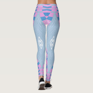 Bohemian Chintz Illustratie Roze Blauw Wit 2 Leggings