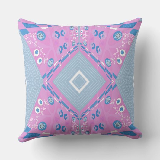 Bohemian Chintz Illustratie Roze Blauw Wit Kussen (Achterkant)