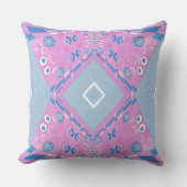 Bohemian Chintz Illustratie Roze Blauw Wit Kussen (Voorkant)