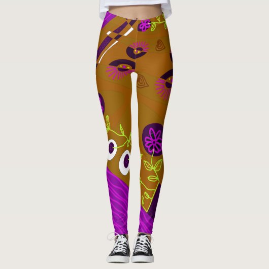Bohemian Chintz Illustratie Verbrande Sinaasappel  Leggings (Voorkant)