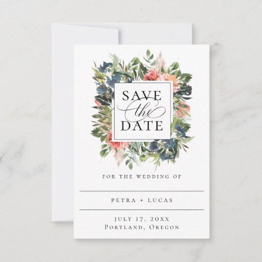Bohemian Coral Floral Lijst Save the Date Aankondiging (Voorkant)