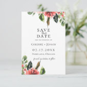 Bohemian Coral Floral Save the Date Aankondiging (Staand voorkant)