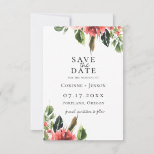 Bohemian Coral Floral Save the Date Aankondiging