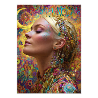 Bohemian Cosmic Goddess Art Print| Magic Woman Foto Afdruk
