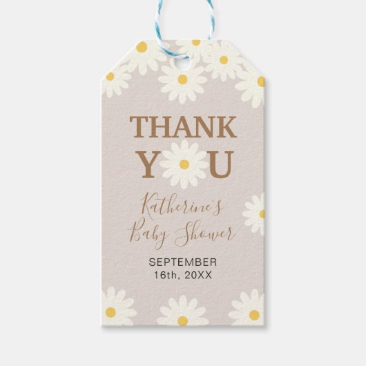 Bohemian Daisy Floral Baby shower Dank u wel Cadeaulabel (Voorkant)