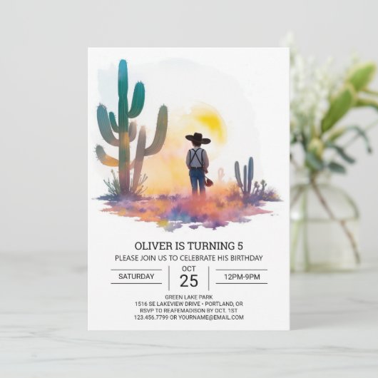 Bohemian digitale cowboy verjaardag kaart (Staand voorkant)