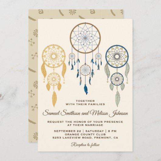 Bohemian Dream Catcher Tribal Faire-part de mariag (Devant / Derrière)