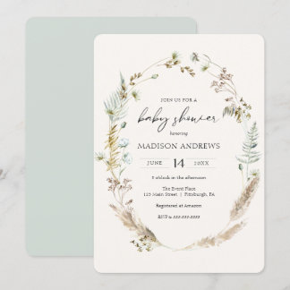 Bohemian Dried Bouquet Blauw Baby shower Uitnodigi Kaart