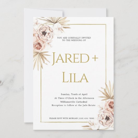 Bohemian Dried Flowers Wedding Invitation Kaart (Voorkant)