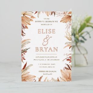 Bohemian Dried Leaves Roos Gold Boho Wedding Folie Uitnodiging