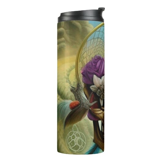 Bohemian Drocatcher Skull Feathers Thermosbeker (Gedraaid links)