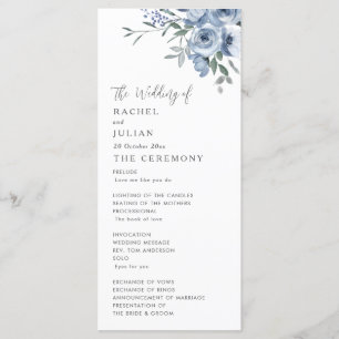 Bohemian Dusty Blauw Bloemen Bruiloft Programma