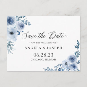 Bohemian Dusty Blue Floral Wedding Save the Date Uitnodiging Briefkaart