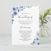 Bohemian Dusty Blue Pastel Floral Wedding Programma (Staand voorkant)