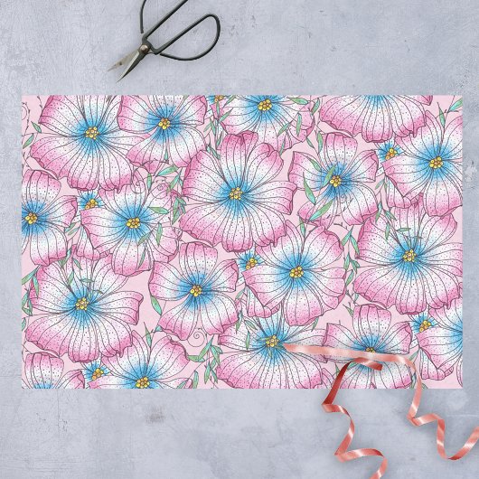 Bohemian Elegant Pastel Roze Blauwe Bloemen Tissuepapier