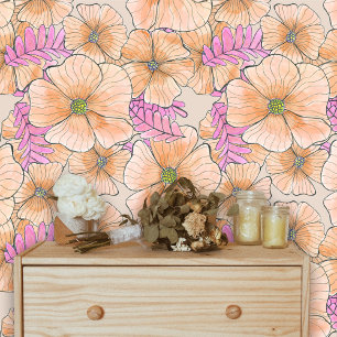 Bohemian Elegant Waterverf Perzik Roze Bloemen Behang