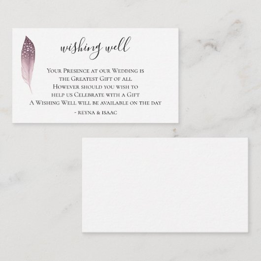 Bohemian Feather Bruiloft Wishing Well Informatiekaartje (Voorkant / Achterkant)