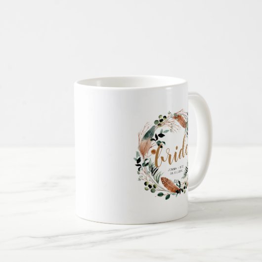 Bohemian Feather Greenery Boho Bride Mok (Voorkant rechts)