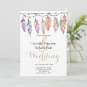 Bohemian Feathers Bruiloft Kaart (Staand voorkant)