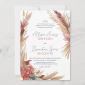 Bohemian Feathers Tarwe Freesia Bloemen Bruiloft Kaart (Voorkant)