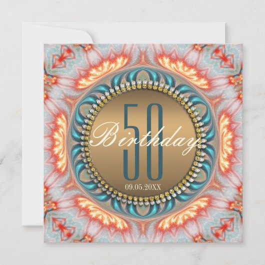 Bohemian Fire Mandala 50th Birthday Invitation (Devant)