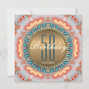 Bohemian Fire Mandala 50th Birthday Invitation Kaart