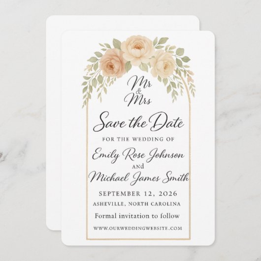 Bohemian Floral Bewaar de datum Save The Date (Voorkant / Achterkant)