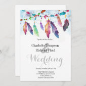 Bohemian Floral Feathers Bruiloft Kaart (Voorkant / Achterkant)