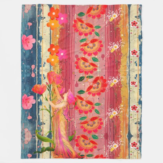 Bohemian Floral Fleece Blanket Deken (Voorkant)