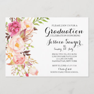 Bohemian Floral Graduation party Invitation Kaart