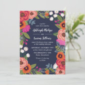 Bohemian Floral Lijst - Navy Blue Wedding Kaart (Staand voorkant)