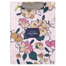 Bohemian Floral Navy Name Monogram Klembord