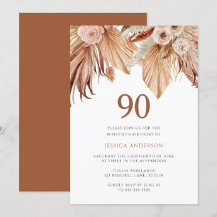 Bohemian Floral Terracotta Boho 90th Birthday Kaart