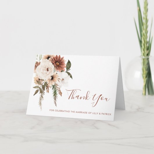 Bohemian Floral Terracotta Wedding Bedankkaart (Voorkant)