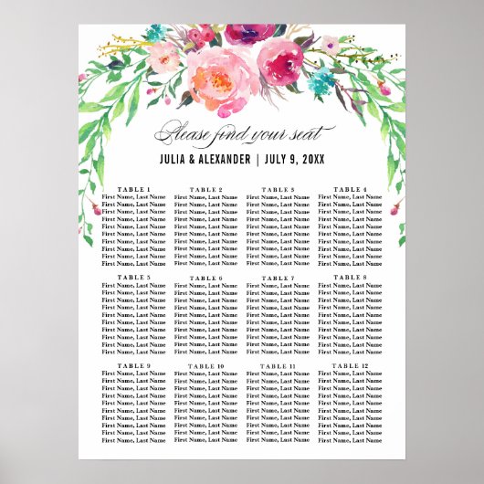 Bohemian Floral Wedding Seating Chart Poster (Voorkant)